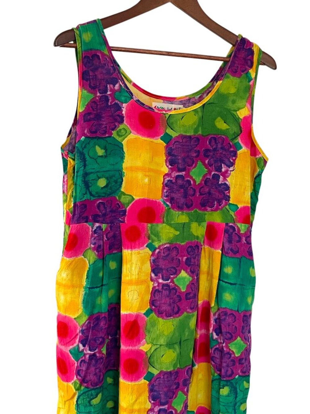 Jams World Kaleidoscope Midi Sun Dress Large Hawaiian Floral Yellow Purple Green